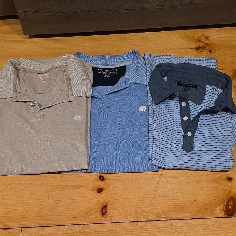 Banana Republic Men's Polo Set - Beige, Light Blue, Striped